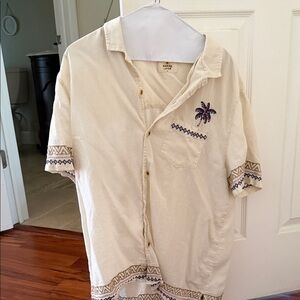Marine Layer Casual Cream Short-Sleeve Shirt with Embroidered Palm